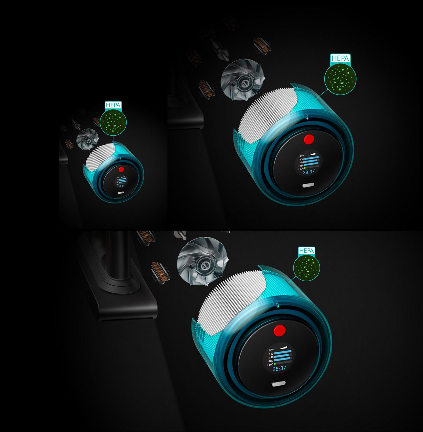 Cutaway of the HEPA filtration unit.