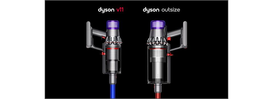 Вакуумный контейнер Dyson v11 рядом с вакуумным контейнером Dyson Outsize