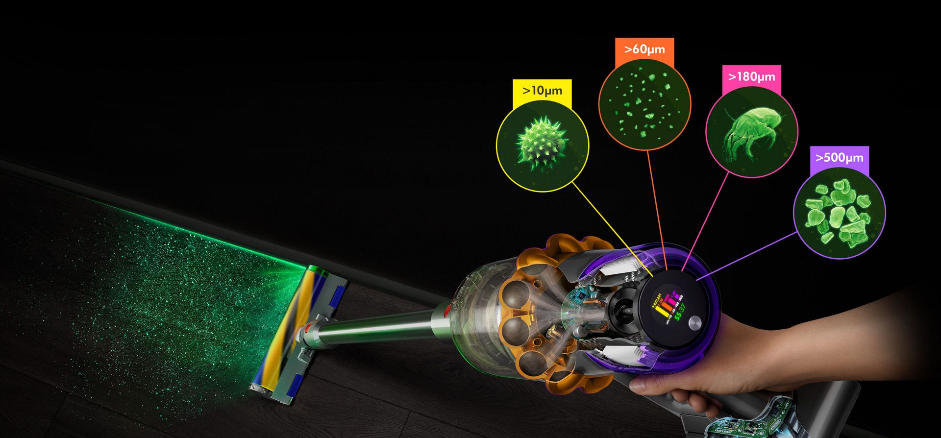 Dyson illumination technology cleaning along a wall