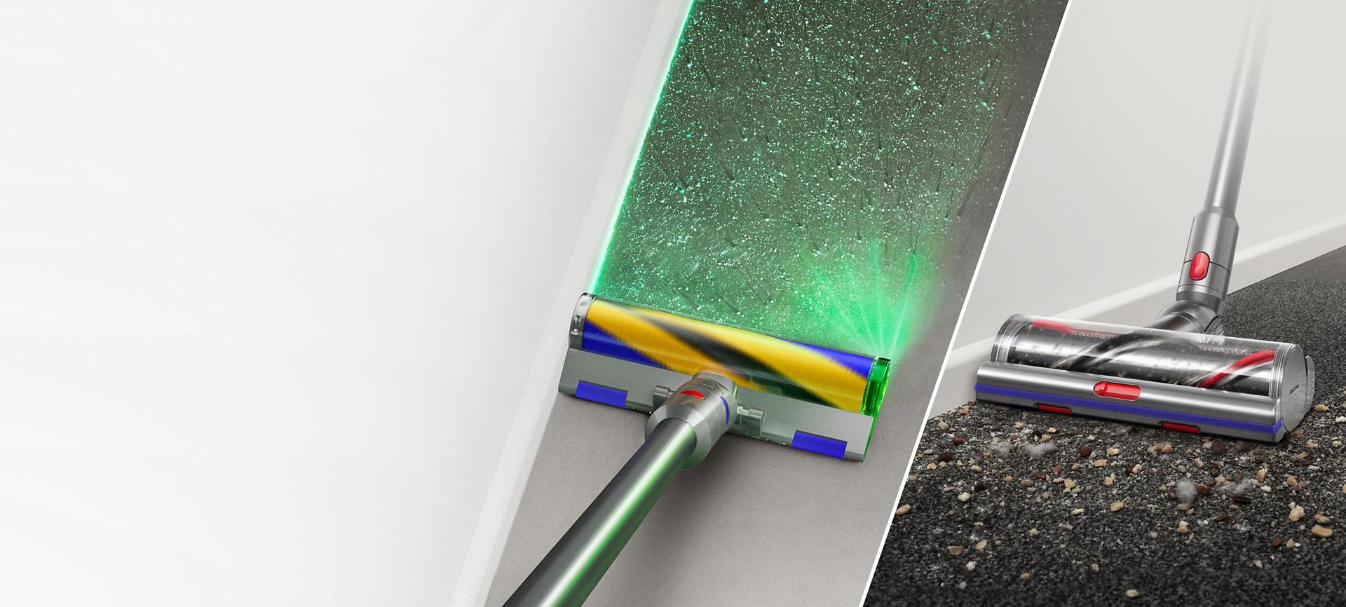 Dyson V15 cleaner heads cleaning hard floors and carpets