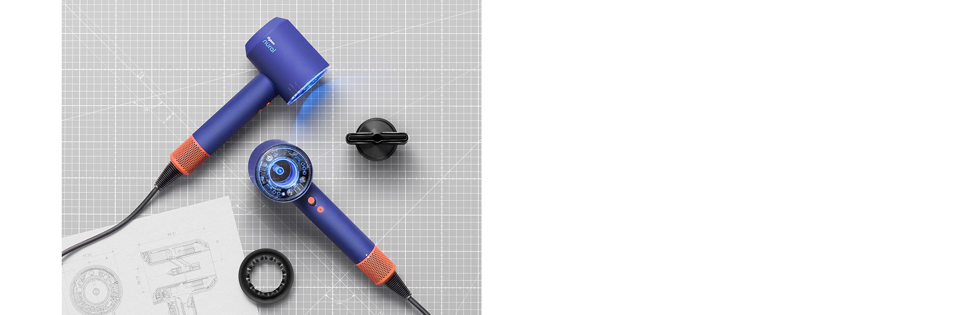 Suszarka do włosów Dyson Supersonic Nural w kolorystyce Niebieski/Topaz wraz z końcówkami w kolorze czarnym