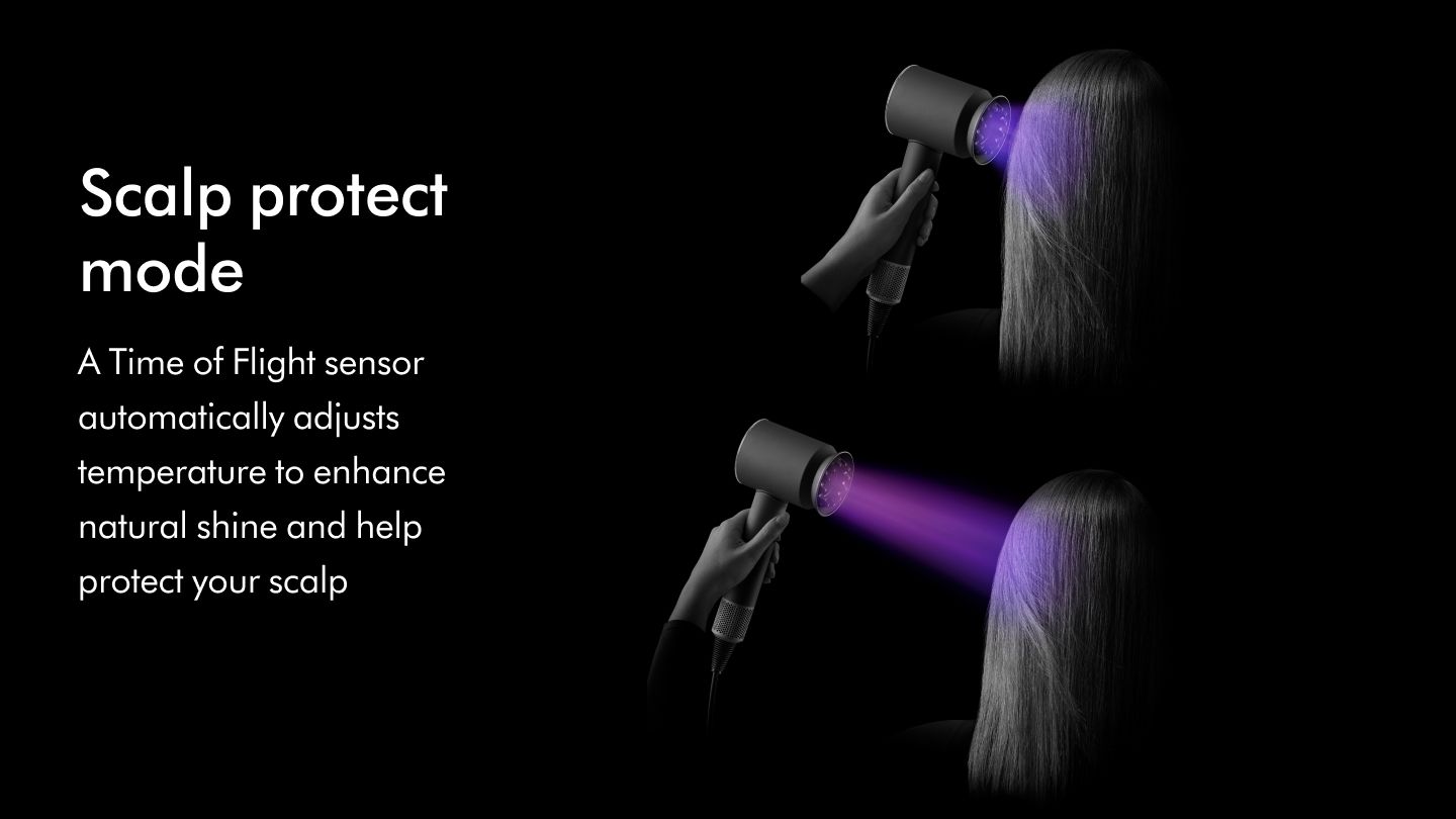 The Dyson Supersonic Nural hair dryer in scalp protect mode.