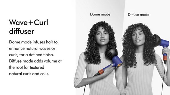 Wave + Curl diffuser being used on curly/coily hair in dome mode and diffuse mode