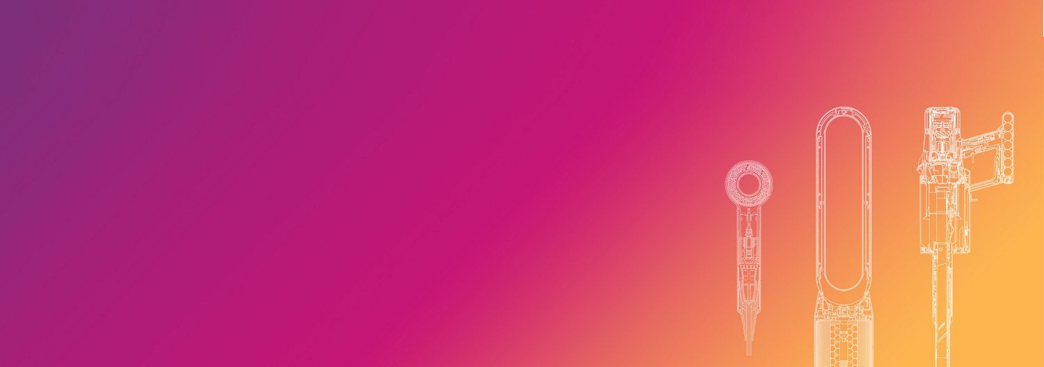 Dyson tech product sketches on colorful background