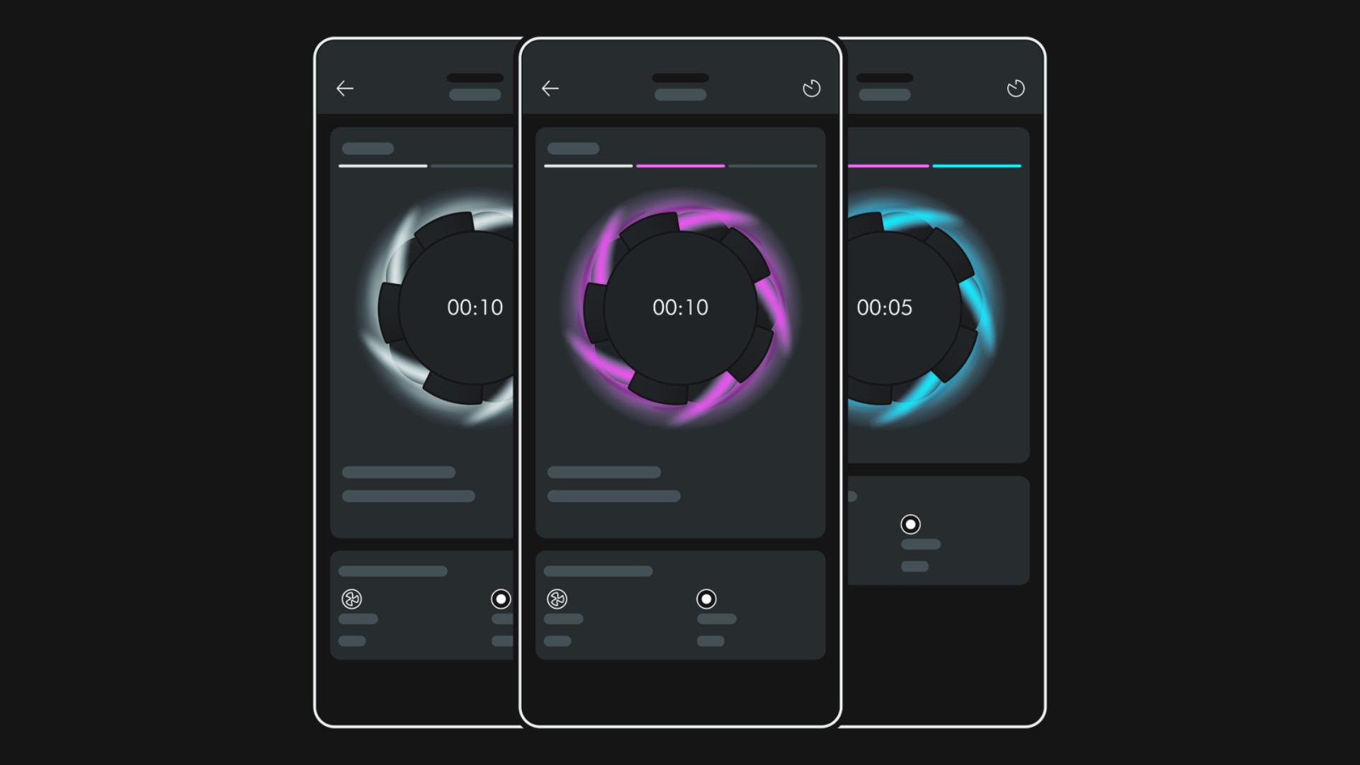 Trzy ekrany z aplikacją MyDyson z wyświetlonyą sekwencją kręcenia loków curl i.d.