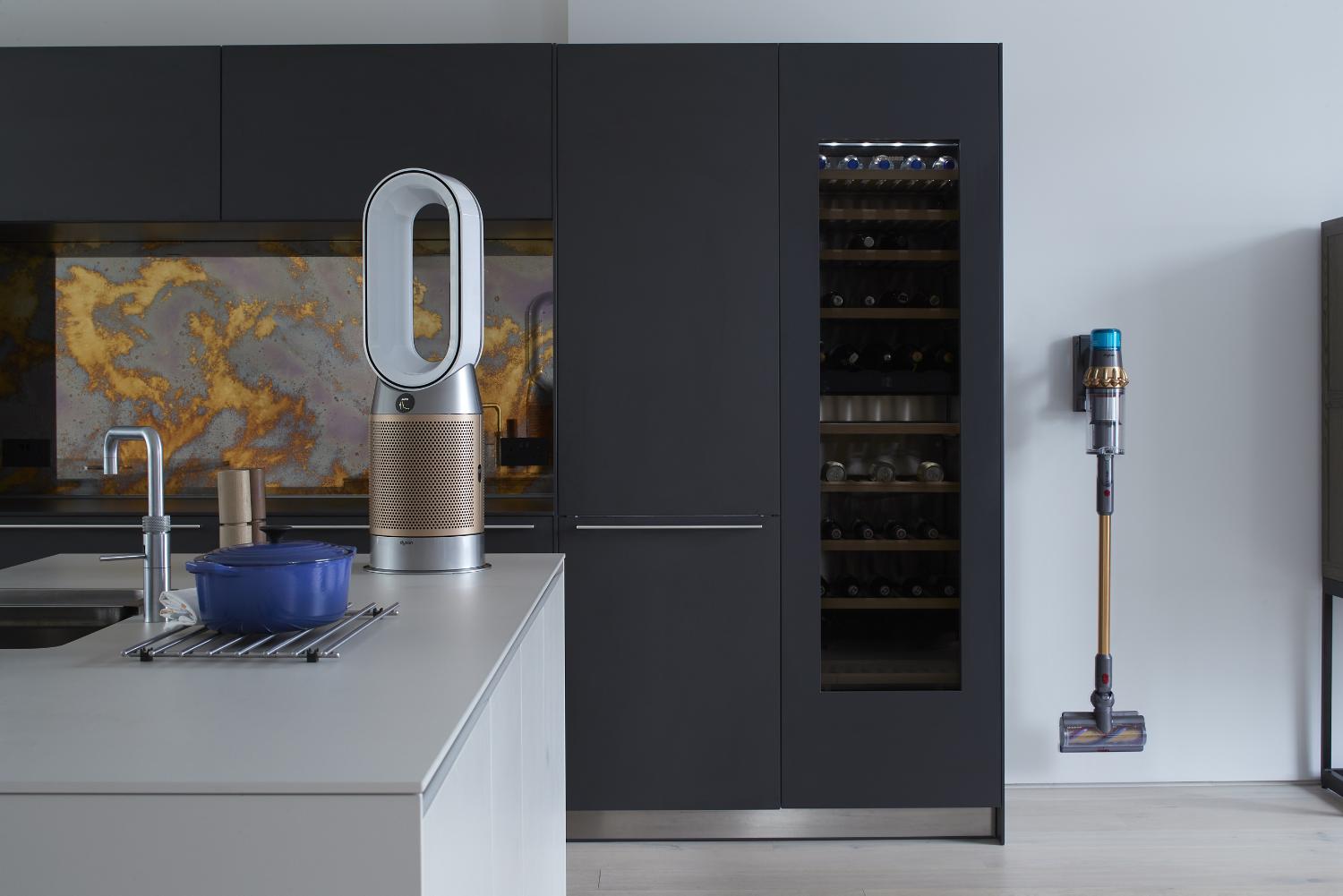 Dyson purifier and vacuum in a kitchen